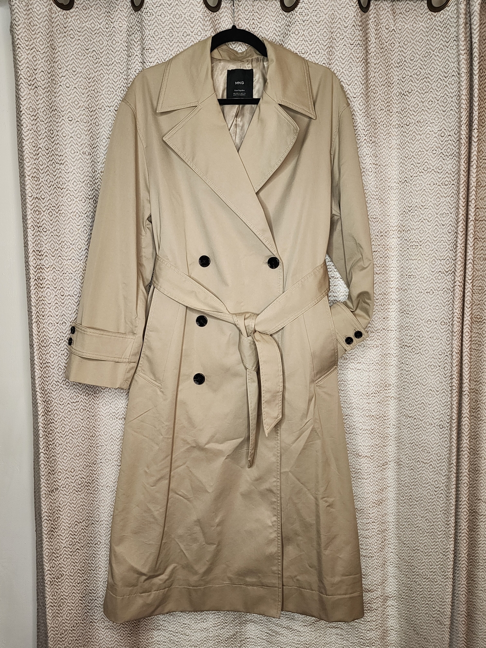 Mango Classic Double-Breasted Trench Coat in Beige